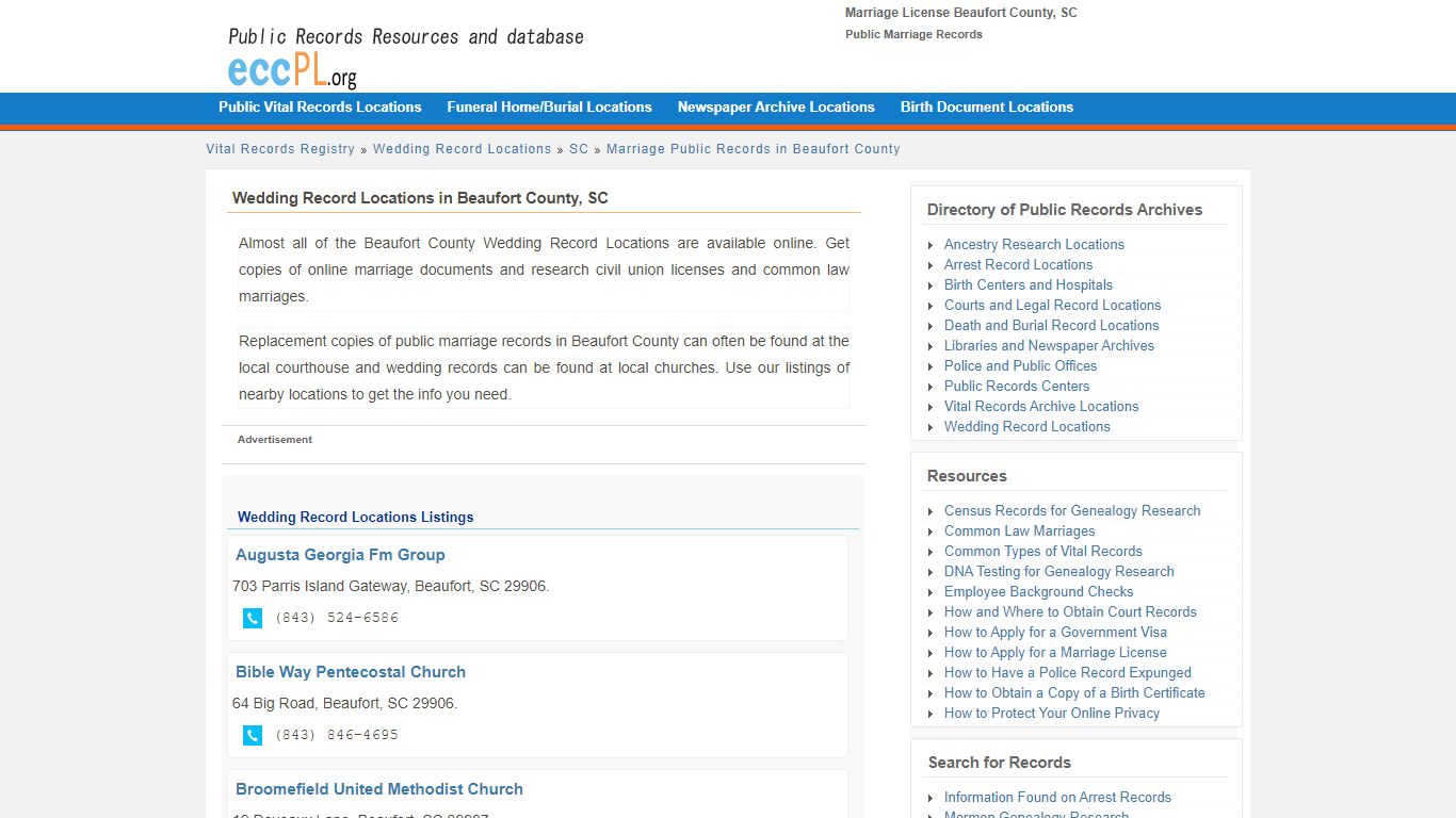 Marriage License Beaufort County, SC - Public Marriage Records - EccPL.org